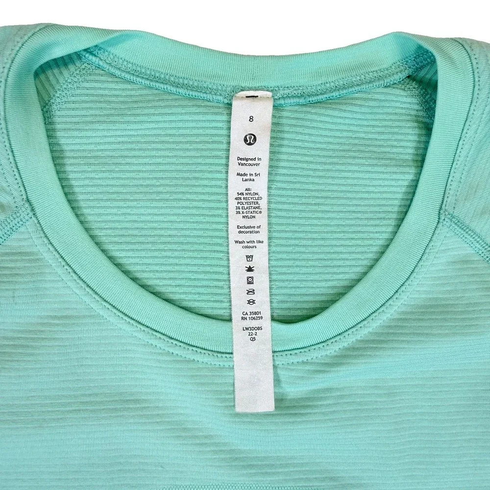 Lululemon Swiftly Tech Long Sleeve 2.0 Shirt Size 8 Mint Green Excellent